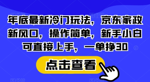 年底最新冷门玩法，京东家政新风口，操作简单，新手小白可直接上手，一单挣30【揭秘】-金易项目网