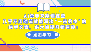 AI杀手文案训练营：几乎不用动笔就能写出“一击必中”的杀手文案，来大幅提升销售额！-金易项目网