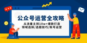 公众号运营全攻略：从流量主到10w+爆款打造，领域选择/选题技巧/账号运营-金易项目网