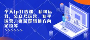 个人ip打造课，私域运营，公众号运营，知乎运营，底层逻辑和方向定位等-金易项目网