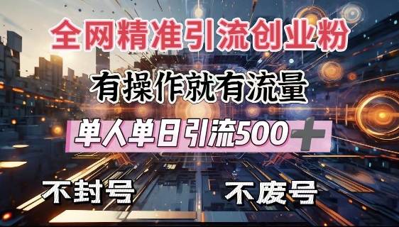 全网独家引流创业粉，有操作就有流量，单人单日引流500+，不封号、不费号-金易项目网