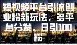 短视频平台引流创业粉新玩法，多平台分发，日引100粉-金易项目网