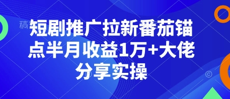 短剧推广拉新番茄锚点半月收益1万+大佬分享实操-金易项目网