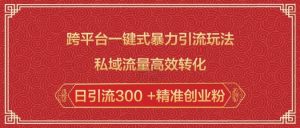 跨平台一键式暴力引流玩法，私域流量高效转化日引流300 +精准创业粉-金易项目网