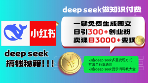Deep seek 一键免费生成小红书图文日引300+创业粉，日变现3000+教程！...-金易项目网