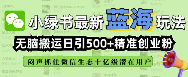 小绿书无脑搬运引流，全自动日引500精准创业粉，微信生态内又一个闷声发财的机会-金易项目网