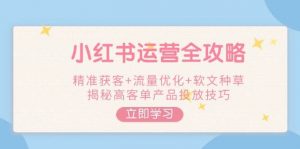 小红书运营全攻略，精准获客+流量优化+软文种草，揭秘高客单产品投放技巧-金易项目网