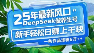 25年最新风口，用DeepSeek做养生号，新手轻松日赚上千块，一条作品涨粉...-金易项目网