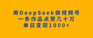 用DeepSeek做视频号，一条作品点赞几十万，单日变现1k-金易项目网
