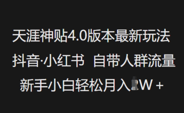 天涯神贴4.0版本最新玩法，抖音·小红书自带人群流量，新手小白轻松月入过W-金易项目网
