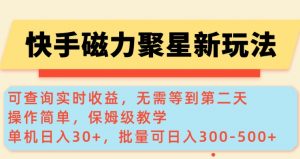 快手磁力新玩法，可查询实时收益，单机30+，批量可日入3到5张【揭秘】-金易项目网