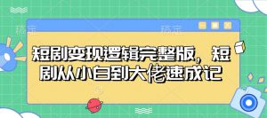 短剧变现逻辑完整版，短剧从小白到大佬速成记-金易项目网