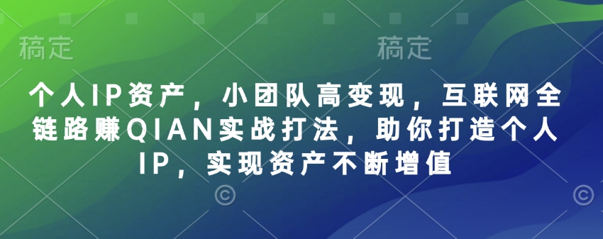 个人IP资产，小团队高变现，互联网全链路赚QIAN实战打法，助你打造个人IP，实现资产不断增值-金易项目网