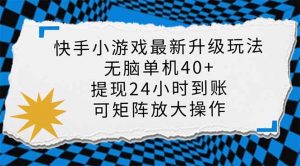 快手小游戏最新版升级玩法，新风口，无脑单机日入40+，可批量放大，小...-金易项目网