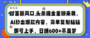 财富新风口,头条掘金重磅来袭AI秒出爆款内容简单复制粘贴即可上手，日...-金易项目网