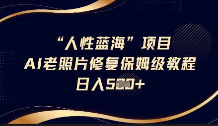 人性蓝海AI老照片修复项目保姆级教程，长期复购，轻松日入5张-金易项目网