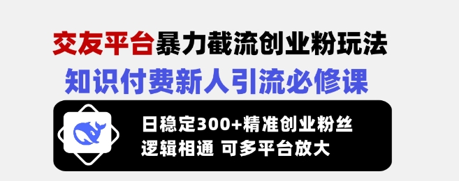 交友平台暴力截流创业粉玩法，知识付费新人引流必修课，日稳定300+精准创业粉丝，逻辑相通可多平台放大-金易项目网
