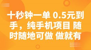 十秒钟一单 0.5元到手，纯手机项目 随时随地可做 做就有-金易项目网