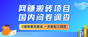 网赚搬砖项目，国内问卷调查，0基础看完就会 一天轻松三四百，靠谱副业...-金易项目网