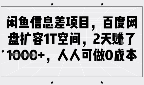 闲鱼信息差项目，百度网盘扩容1T空间，2天收益1k+，人人可做0成本-金易项目网