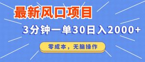 最新短剧项目操作，3分钟一单30。日入2000左右，零成本，无脑操作。-金易项目网