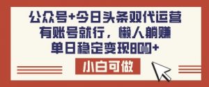公众号+今日头条双代运营，有账号就行，单日稳定变现8张【揭秘】-金易项目网