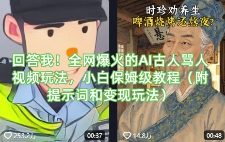 回答我！全网爆火的AI古人骂人视频玩法，小白保姆级教程(附提示词和变现玩法)-金易项目网