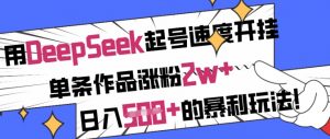 用DeepSeek起号速度开挂，单条作品涨粉2w+，日入5张+的暴利玩法-金易项目网