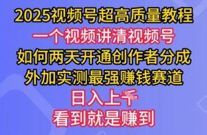2025视频号超高质量教程，两天开通创作者分成，外加实测最强挣钱赛道，日入多张-金易项目网