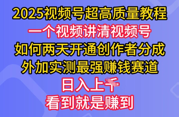 2025视频号超高质量教程，两天开通创作者分成，外加实测最强挣钱赛道，日入多张-金易项目网