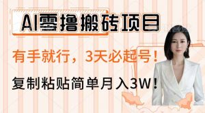 AI零撸搬砖项目玩法，有手就行，3天必起号，复制粘贴简单月入3W！-金易项目网