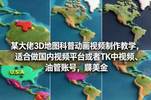 某大佬3D地图科普动画视频制作教学，适合做国内视频平台或者TK中视频、油管账号，賺美金-金易项目网