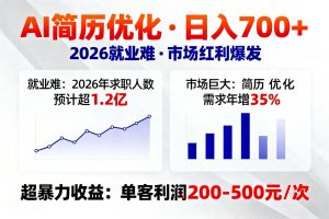 AI优化简历，日入700+，2026就业难，市场巨大，超暴力！-金易项目网