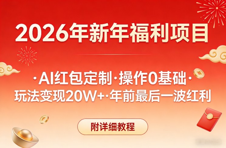 新年福利项目，AI红包定制，操作0基础，玩法变现20W+年前最后一波红利，附详细教程-金易项目网