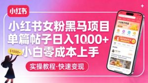 小红书女粉黑马项目，单篇帖子日入1k+，小白零成本上手-金易项目网