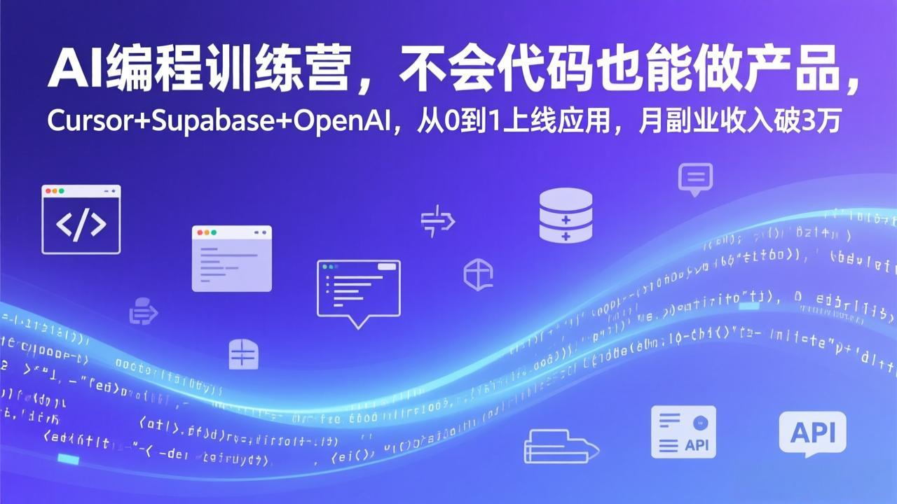 AI编程训练营，不会代码也能做产品，Cursor+Supabase+OpenAI，从0到1上线应用，月副业收入破3万-金易项目网