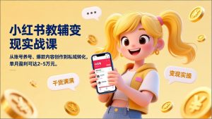 小红书教辅变现实战课，从账号养号、爆款内容创作到私域转化，单月盈利可达2-5万元-金易项目网