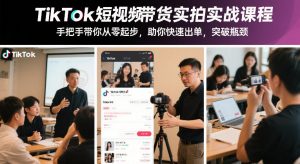 TikTok短视频带货实拍实战课程，手把手带你从零起步，助你快速出单，突破瓶颈-金易项目网