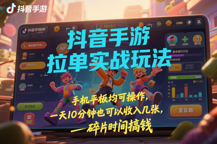 抖音手游拉单实战玩法，手机平板均可操作，一天10分钟也可以收入几张，碎片时间搞钱【揭秘】-金易项目网