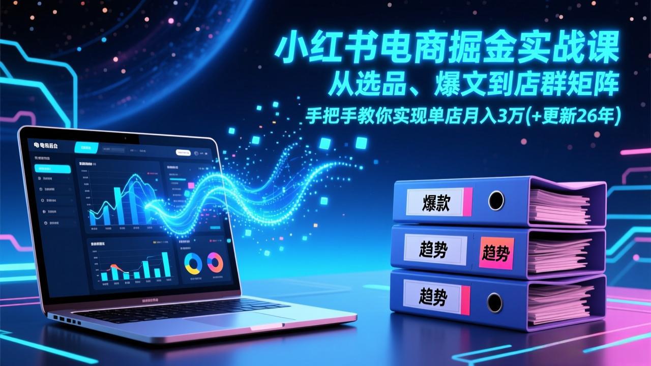 小红书电商掘金实战课，从选品、爆文到店群矩阵，手把手教你实现单店月入3万+(更新26年-金易项目网