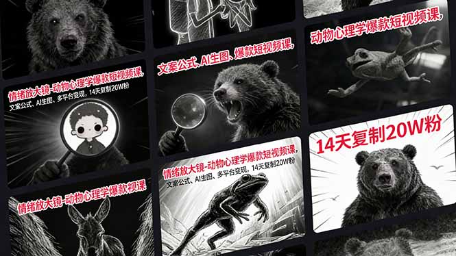 情绪放大镜-动物心理学爆款短视频课，文案公式、AI生图、多平台变现，14天复制20W粉-金易项目网
