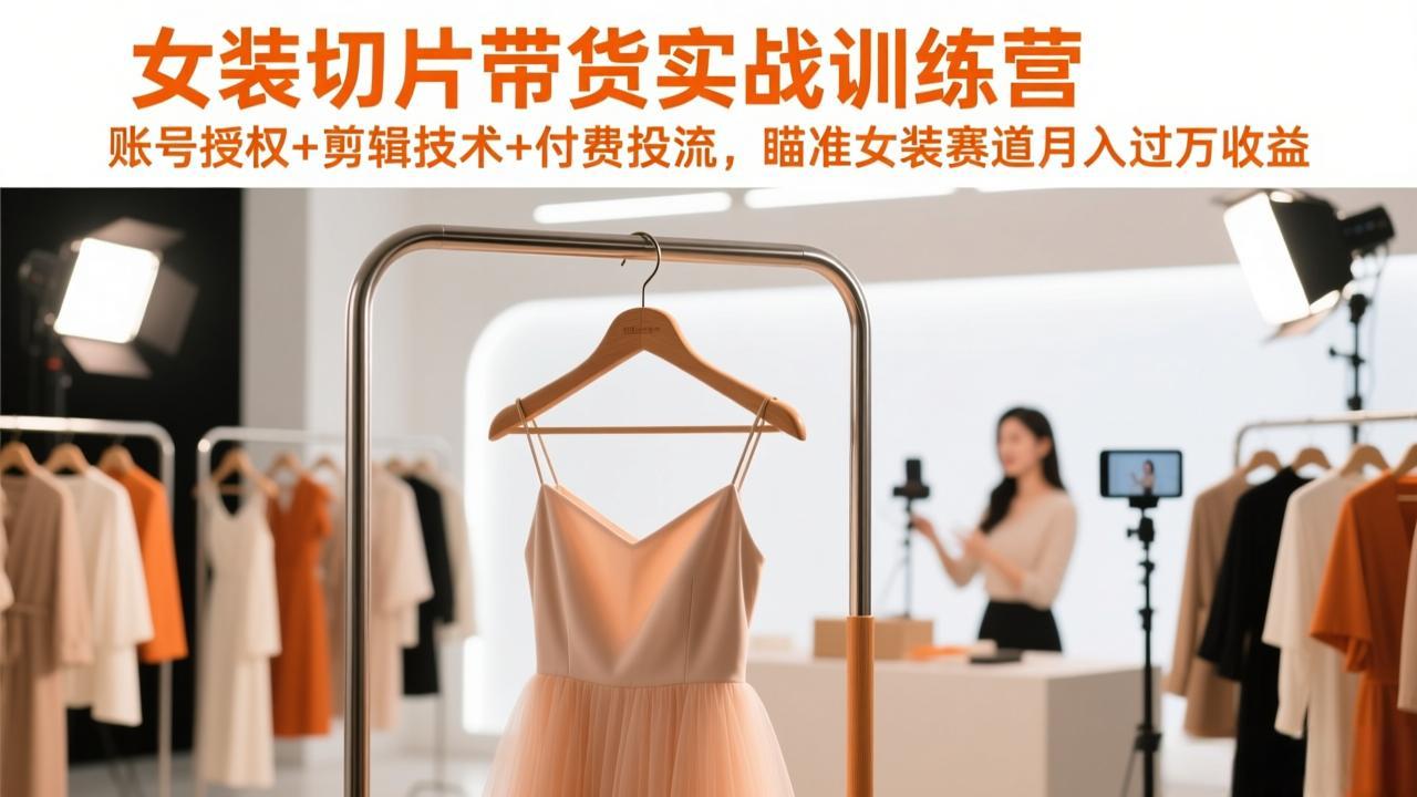 女装切片带货实战训练营，账号授权+剪辑技术+付费投流，瞄准女装赛道月入过万收益-金易项目网