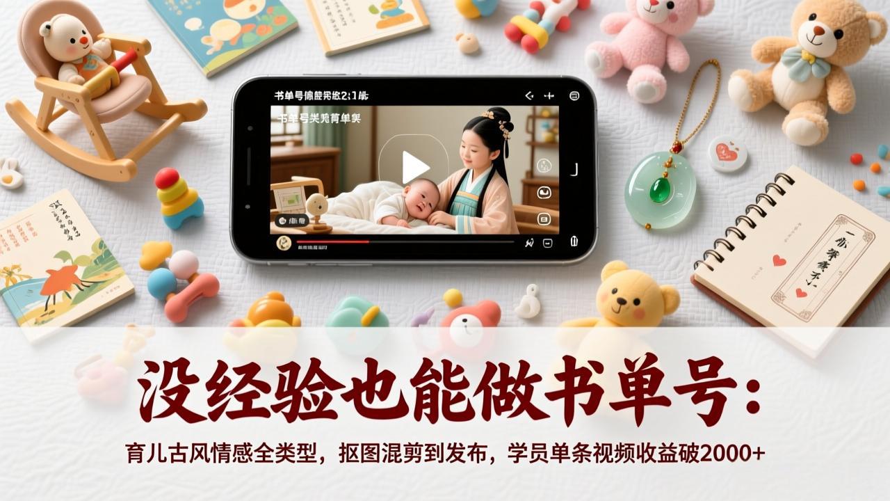没经验也能做书单号：育儿古风情感全类型，抠图混剪到发布，学员单条视频收益破2000+-金易项目网