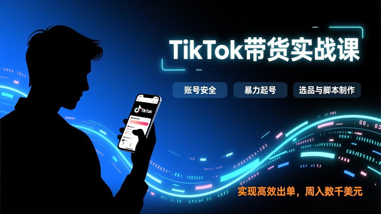 TikTok带货实战课，涵盖账号安全、暴力起号、选品与脚本制作，实现高效出单，周入数千美元-金易项目网