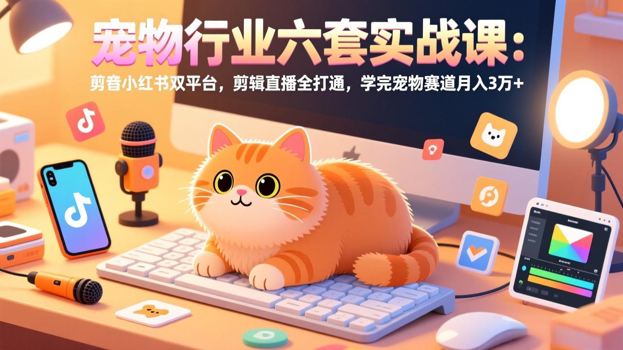 宠物行业六套实战课：抖音小红书双平台，剪辑直播全打通，学完宠物赛道月入3万+-金易项目网