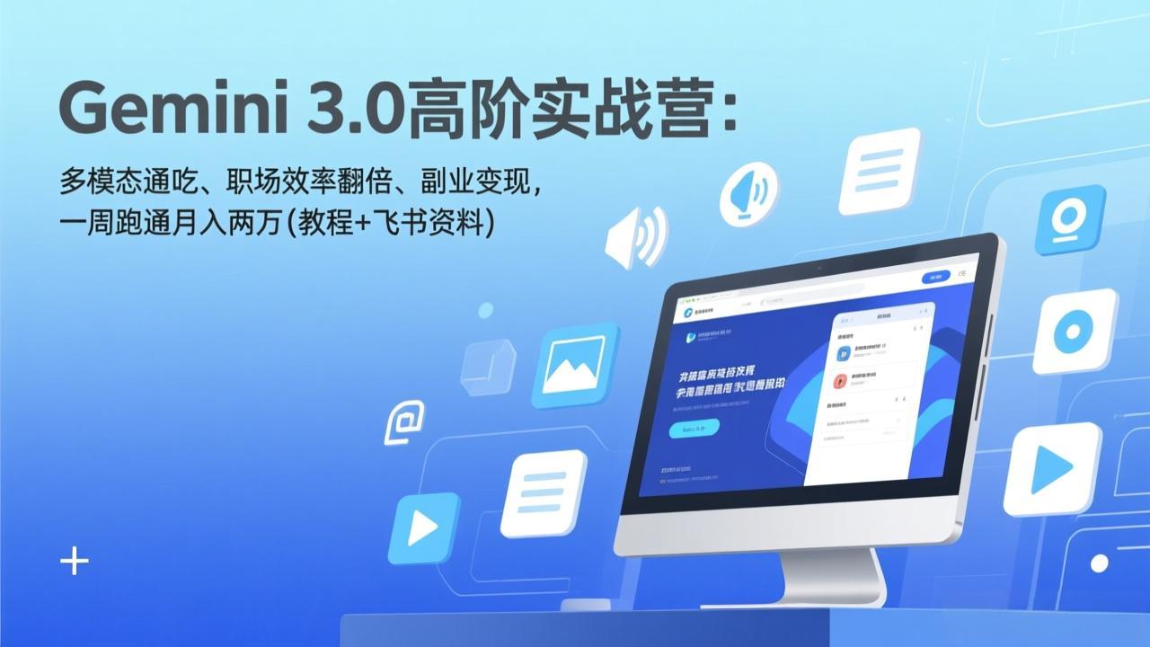 Gemini 3.0高阶实战营：多模态通吃、职场效率翻倍、副业变现，一周跑通月入两万(教程+飞书资料-金易项目网