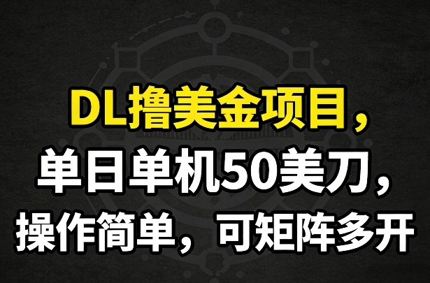 DL撸美金项目，单日单机50美刀，操作简单，可矩阵多开-金易项目网