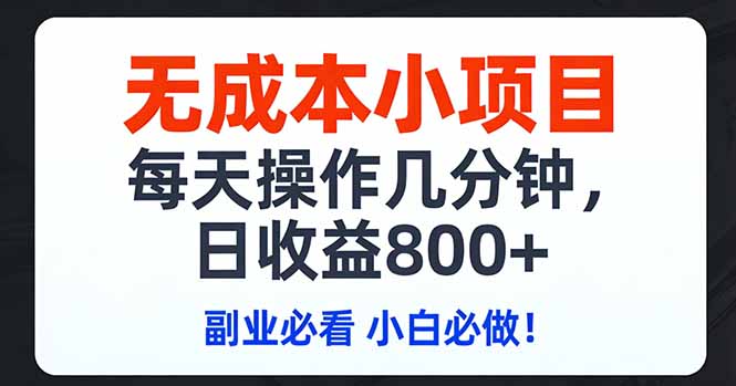 无成本小项目,每天操作几分钟,日收益800+ 副业必看 小白必做！-金易项目网