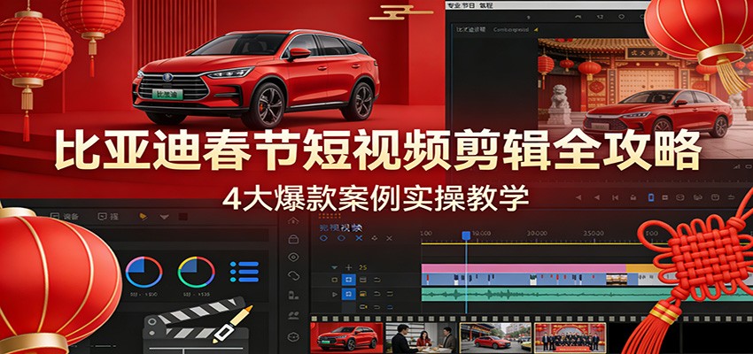 比亚迪春节短视频剪辑全攻略，4大爆款案例实操教学-金易项目网