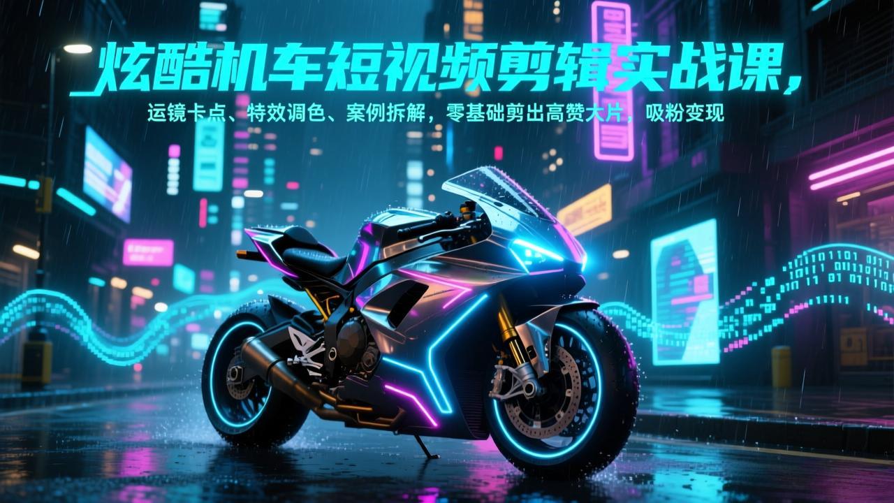 炫酷机车短视频剪辑实战课，运镜卡点、特效调色、案例拆解，零基础剪出高赞大片，吸粉变现-金易项目网